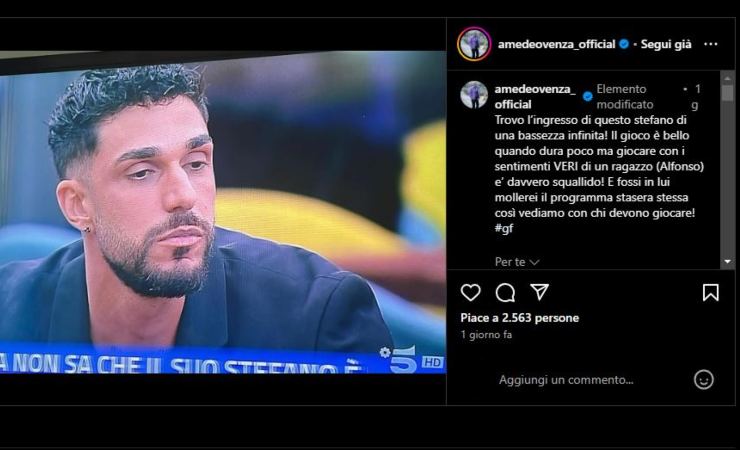 Screenshot Instagram Amedeo Venza