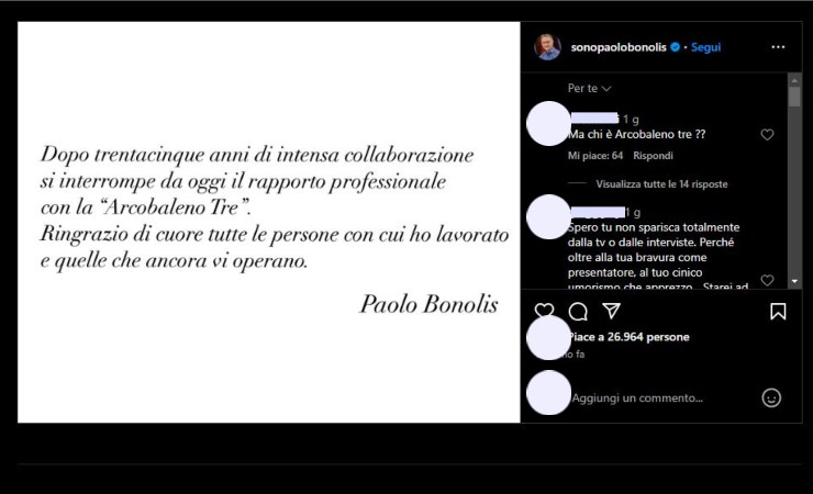 Post Instagram di Paolo Bonolis