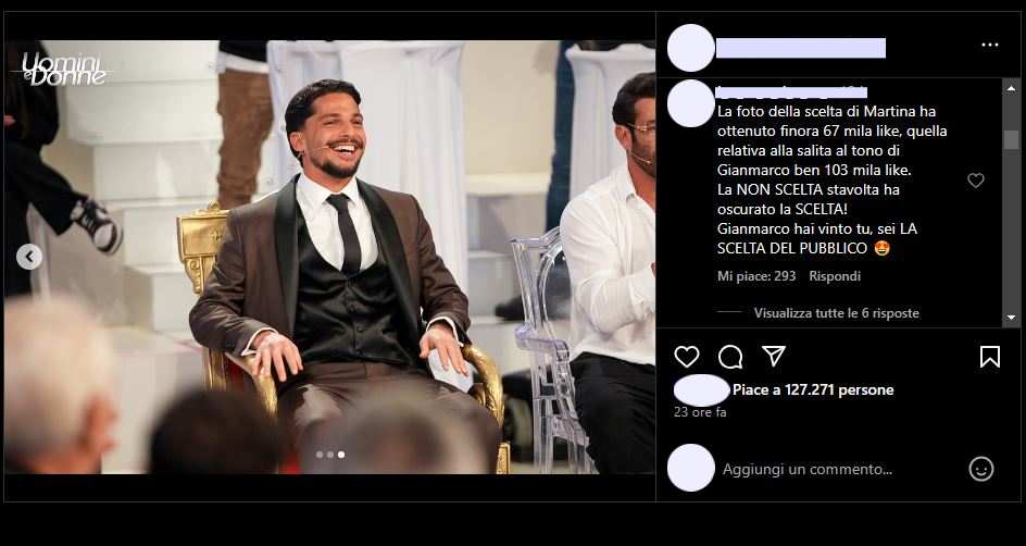 Screenshot Instagram pagina Uomini e Donne